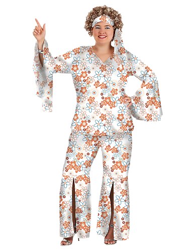  Hippie 1970er Disko Outfits Stirnband Hose Trompetenärmel Hippie Disco Damen Halloween Karneval Maskerade Party / Abend Pride Parade Pride-Monat Erwachsene Oberteil Hose Stirnband