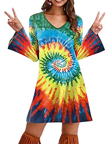  Hippie Retro Vintage 1970er Disko Kleid 70er-Jahre-Kostüm für Damen 70er-Jahre-Outfits Damen Kostüm Jahrgang Cosplay Party / Abend Langarm Kleid Maskerade Schlager Outfit