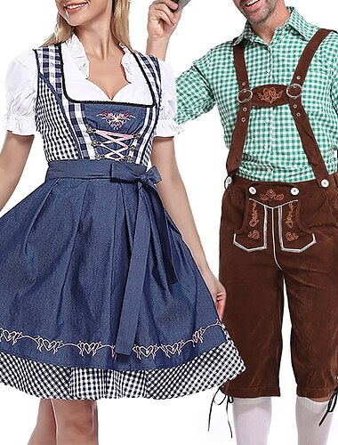  Oktoberfestbier Kostüm Bluse / Hemd Dirndl Lederhosen Bayerisches Paar Oktoberfest-Paar Deutsch München Wiesn Herren Damen Stoff im traditionellen Stil Bluse Kleid Shorts