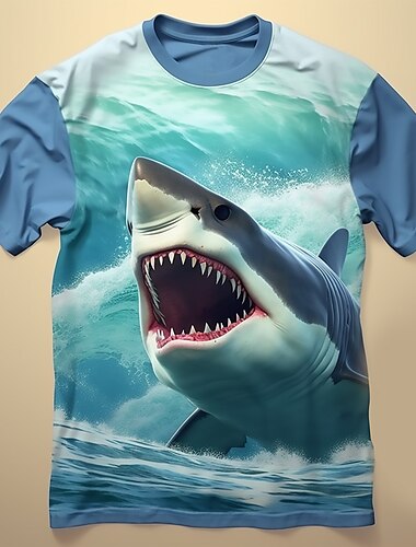  Pojkar 3D Djur Haj T-shirt Kortärmad 3D-tryck Sommar Vår Aktiv Sport Mode Barn 3-12 år Utomhus Dagligen Normal