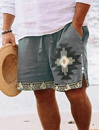  Herren Grafik-Drucke Geometrie Boardshorts Badeshorts Badehose Schwimmshorts Bademode Mittlere Taillenlinie Vintage Ethnischer Stil Retro Vintage Casual Täglich Festtage Zip Tasche Elastische Taille