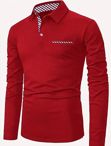  Miesten Button Up Polos Poolopaita Kausaliteetti Urheilu Kauluskäänne Pitkähihainen Muoti Perus Tavallinen Tilkkutäkki nappi Kesä Normaali Musta Punainen Laivaston sininen Button Up Polos