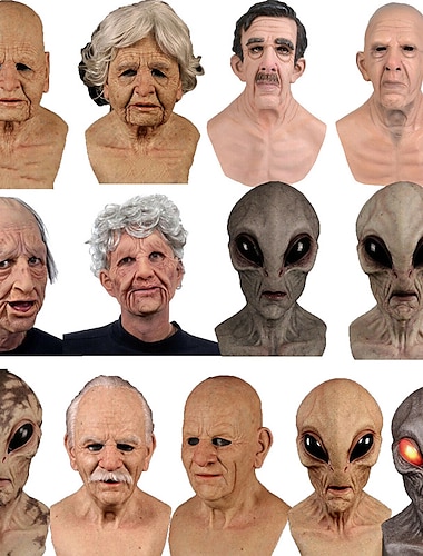  cosplay masca de om batran OZN capac de cap extraterestru chel chipeș tânăr frumusețe bătrână pentru că mască facială completă