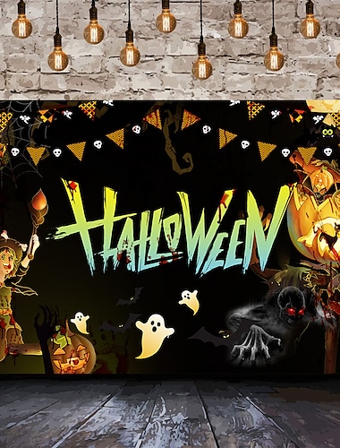 Halloween Banner Geist Festival Dekoration Kürbis Laterne Geist Nacht Mond Hintergrund Kinderparty Dekoration Kindergeburtstag Banner Zubehör Fotografie Hintergrund Bildschirm 1 Stück (180 x 110 cm)