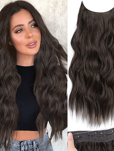  Extensiones sintéticas Clips Pelo sintético Larga La extensión del pelo Recortar en 1 PC Suave Resistente al Calor Mullido Mujer