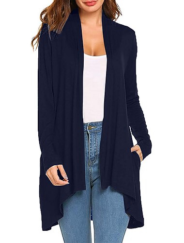  Femmes Gilet Cardigan Cardigan Élégant Occasionnel Doux Couleur Unie Côtelé Ouvert devant Avec Poches manche longue Hauts Longs Tricoter Extérieur Quotidien Week-end Noir Blanche Été Automne