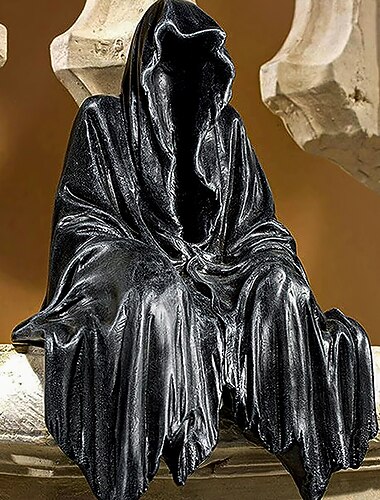  Figurine gothique de table pour Halloween, statue de la Faucheuse - sculpture gothique et effrayante pour jardin ou étagère, décoration mystérieuse en résine, style fantastique.