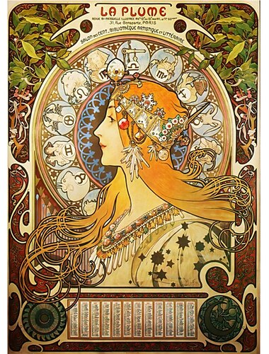  Menschen Wandkunst Leinwand Vintage Jugendstil Alphonse Mucha Drucke und Poster abstrakte Porträtbilder dekorative Stoffmalerei für Wohnzimmer Bilder ohne Rahmen