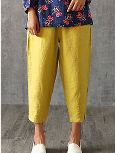  Mujer Pantalones de lino Pantalones Mezcla Lino Algodón Bolsillo Holgado Media cintura Longitud total Naranja rojo Verano