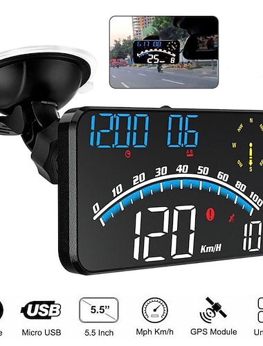  digital gps speedometer, universel bil hud head up display med hastighed mph, trætheds kørsel påmindelse, overhastighed alarm hd display, til alle køretøjer