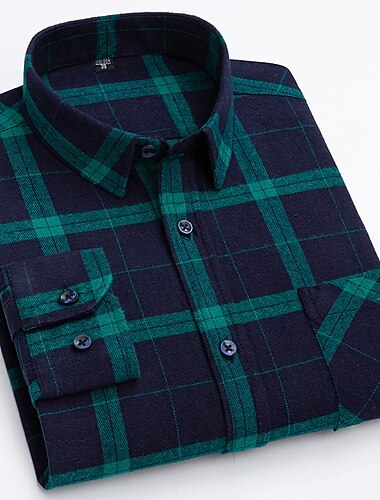  Men's Plaid / Striped / Chevron / Round Wedding Office & Career Black Royal Blue Dark Green Camel Long Sleeve Shirt Collar All Seasons Clothing Apparel Cross