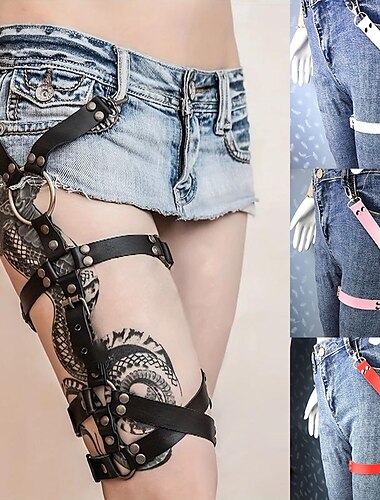  gotiskt enbenssele bälte punk strumpeband justerbart svart nit lårbälte damjeans tillbehör