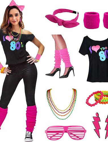  Retro Antiguo Disco Años 80 Accesorios Camiseta con hombros descubiertos me encantan los 80 Mujer Mascarada Fiesta / Noche Desfile del orgullo Mes del Orgullo Adulto Disfraz