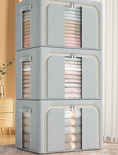  1-teilige Aufbewahrungsbox für Kleidung und Steppdecken, faltbare Aufbewahrungsbox aus Oxford-Stoff mit Sichtfenster, Aufbewahrungsbehälter mit großem Fassungsvermögen zur Aufbewahrung von Bettdecken, Bettwäsche, Decken, Spielzeug, Snacks, Kleinigkeiten u