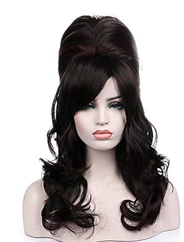  Peluca de colmena negra natural para mujer rizado ondulado largo resistente al calor pelo sintético cosplay pelucas peluca de halloween