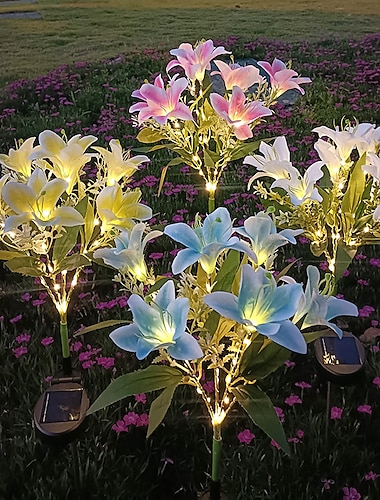  lâmpada de flor de simulação ao ar livre de lírio solar led lâmpada de inserção de chão de flor artificial luzes decorativas de jardim e pátio luzes decorativas de festas de fim de ano