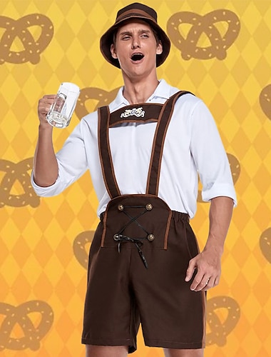  Oktoberfest Costume Blouse / Chemise Lederhosen Couple bavarois Couple Oktoberfest Allemand Munich Prairies Homme Tissu de style traditionnel Chemisier Shorts