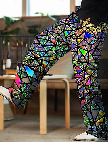  Муж. Штаны Летние штаны Пляжные штаны Кулиска Эластичная талия 3D печать Контрастных цветов Графические принты Геометрия Комфорт Повседневные Праздники Уличный стиль Гавайский Светло-зеленый Красный