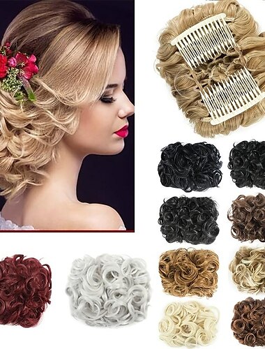  Precioso moño de pelo rizado updo - peine de banda elástica sintética clips extensión de cabello para mujeres