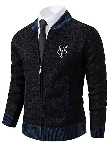  Pánské Svetr Svetr Cardigan Pánské společenské svetry Rýhovaný Plést Standardní Pletený Stojáček protažení Moderní soudobé Zpátky do školy Denní nošení Oblečení Podzim zima Černá Tmavě šedá S M L