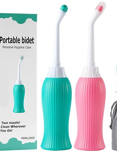  Pulvérisateur de bidet portable de 450 ml pour toilettes avec 2 buses et têtes amovibles, bidet personnel tenu dans la main shattaf nettoyage lavage d'hygiène personnelle