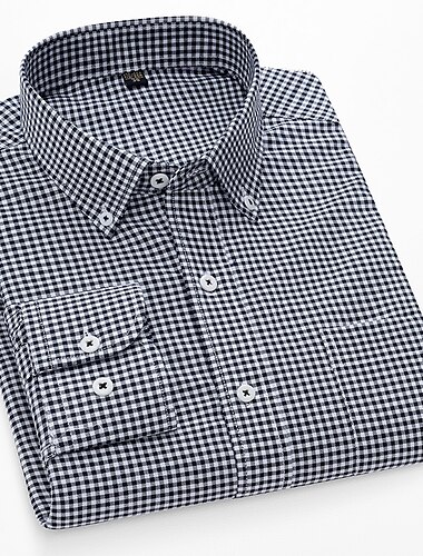  Herren Oberhemd Hemd Bügelfreies Hemd Oxford Hemd Kariert / Gestreift / Chevron Hochzeit Büro & Karriere Schwarz Rote Blau Langarm Hemdkragen Ganzjährig Bekleidung Bedruckt