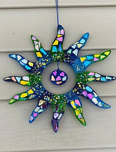  7-farbiger Sonnenfänger, Wanddekoration, Heimdekoration, Regenbogen-Sonnendekoration, Anhänger, Garten, Zuhause, Wohnzimmer, Dekoration, Arrangement, 21 x 21 cm/8,27'' x 8,27''