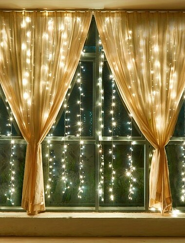  LED-Vorhang-Lichterketten 3x3m-300 LED 8 Modi USB mit Fernbedienung 9 Farben für Wohnzimmer, Schlafzimmer, Hochzeit, Party, Weihnachten, Fenster, Wanddekoration, Raumdekor