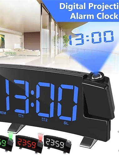  relojes de proyección radio fm reloj despertador digital con pantalla curva pantalla led con atenuador alarma dual con puerto de carga usb batería de respaldo de 12/24 horas para configurar el reloj