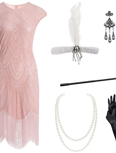  Řvoucí 20s Retro Velký Gatsby Úbory Kostým na Večírek Maškarní Bez rukávů Velký Gatsby Svatební host Flitry Třásně Flitry Třásně Kulatý Dámské předvečer Všech svatých Karneval Plesová maškaráda