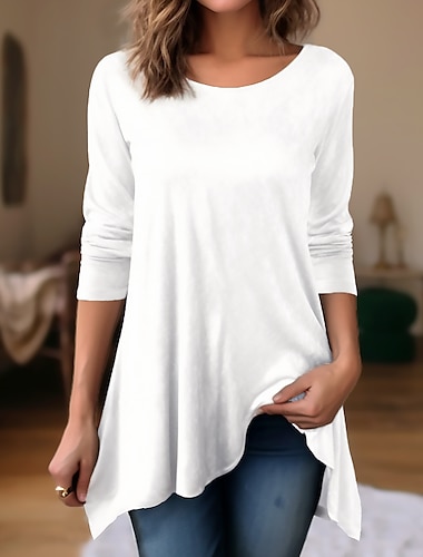  Women's T shirt Tee Modal Plain Flowing tunic Casual Daily Weekend Fashion Daily Basic Long Sleeve Round Neck Black Fall & Winter
