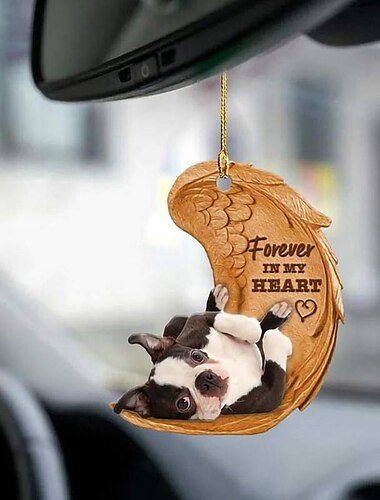  Niedlicher Engelsflügel-Hund „Forever in My Heart“ zum Aufhängen, Cartoon-Anhänger, niedlicher Anhänger für Autotasche, Schlüsselanhänger, Auto-Ornamente für Rückspiegel, Innendekoration im Auto