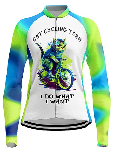  女性用 サイクリングジャージー グラフィック 長袖 バイク ジャージー トップス 3つのリアポケット付き マウンテンサイクリング ロードバイク 速乾性 反射性ストリップ 後ポケット 吸汗性 スポーツ バイオレット ピンク ブルー 衣類