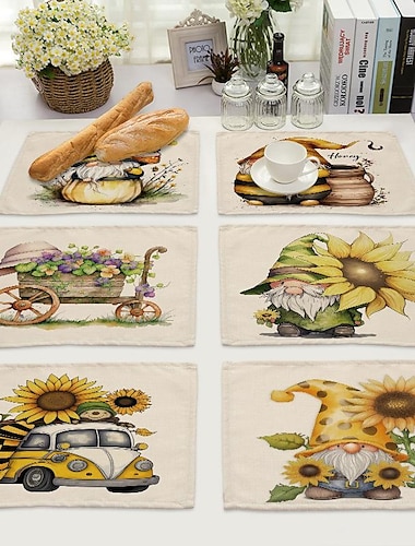  Manteles individuales de girasoles resistentes al calor, mantel individual resistente a las manchas, mantel individual para boda, cocina, mesa de comedor, decoración interior y exterior