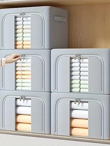  衣類とキルトの収納ボックス1個、視覚窓付きのオックスフォード布製の折りたたみ式収納ボックス、掛け布団、寝具、毛布、おもちゃ、スナック、雑貨などを収納できる大容量の収納箱。