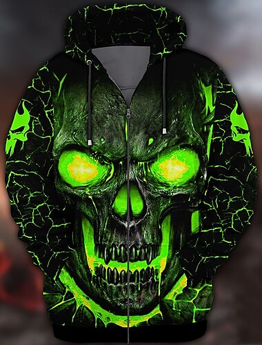  Men's Full Zip Hoodie Jacket Black Red Blue Purple Light Blue Hooded Skull Graphic Prints Zipper Print Sports & Outdoor Daily Sports 3D Print Streetwear Basic Casual Spring &  Fall Clothing Apparel