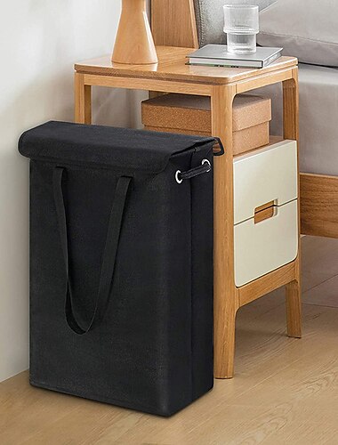  45L Thin Laundry Basket With Cover Narrow Hand Fine Hand Dirty Laundry Basket Bedroom Kindergarten Whole Basket Storage Bag