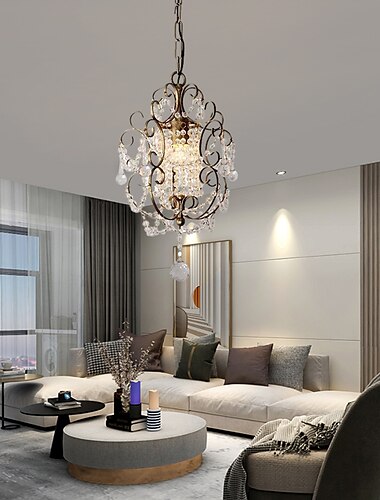  led kroonluchters, hanglampen loft rustiek enkele kop ijzeren led kristallen kroonluchter metaal slaapkamer auditorium hanglamp plafond armatuur verlichting verlichting rustiek elegant boerderij comp