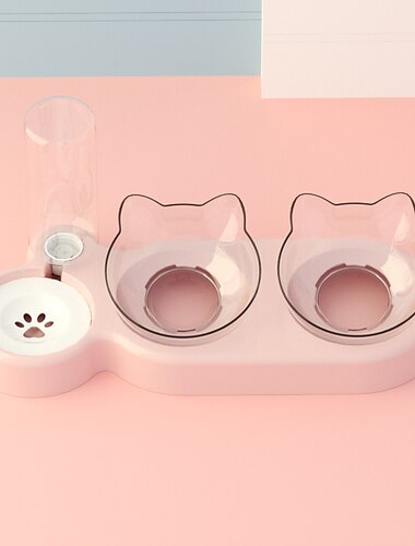  Cuenco para gatos y mascotas, alimentador automático 3 en 1, cuenco de comida para perros y gatos con fuente de agua, cuenco doble para beber, soporte elevado, cuencos para gatos