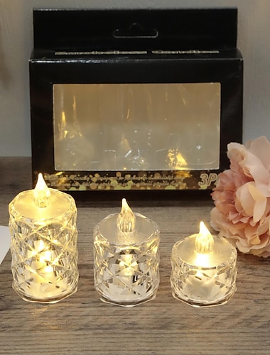  3 stk krystal flammefri stearinlys led elektronisk stearinlys batteridrevet ambient lys til halloween bryllupsfest dating festival julestue boligindretning