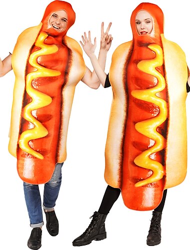  Hot-Dog-Kostüme für Paare, lustige Paarkostüme, Unisex-Kostüme für Erwachsene, Essenskostüme, Party, Cosplay, Festival, Karneval, einfache Halloweenkostüme