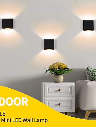  Lightinthebox lámpara de pared LED para exteriores impermeable 6w iluminación arriba y abajo luz de pared curvada de doble cabezal para interiores dormitorio moderno luz blanca cálida 90-264v
