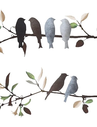  2 packs metalen vogels muur kunst decor, kleurrijke metalen vogels op de boomtak bladeren muur decor, rustieke hangende vogel en blad muur sculptuur home decor voor balkon tuin binnen buiten