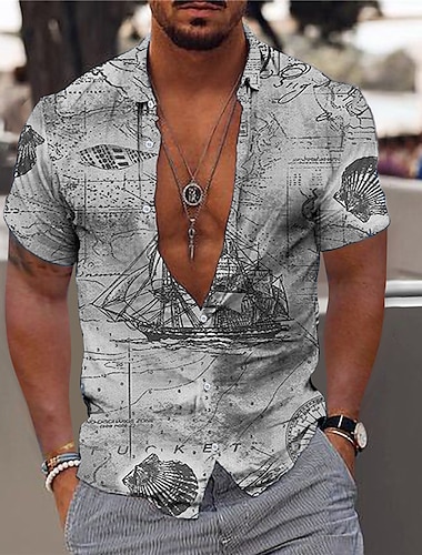  Herren Hawaiian Aloha Nautisch Hemd Sommerhemd Hawaiihemd Sommerhemd Kurzarm Modisch Designer Brautkleider schlicht Outdoor Casual Festtage Sommer Frühling Umlegekragen Bedruckt Button-Down Rote Blau