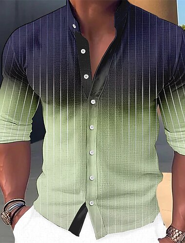  Voor heren Verloop Gestreept Geometrisch patroon Overhemd Overhemd met knopen Lange mouw Modieus Streetwear Ontwerper Casual Dagelijks Buiten Zomer Lente Herfst Opstaand Afdrukken blauw Blozend Roze