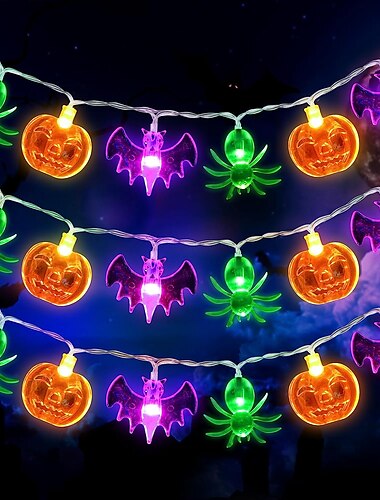  Halloween-Dekoration, Lichterkette, Fledermäuse, Spinnen, Kürbisse, Lichterkette, 3 m, 20 LEDs, USB-/batteriebetrieben, Geisterlichter für die Innen- und Außendekoration von Halloween-Partys, Garten, Veranda