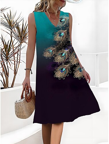 Damen Mini Kleid Petite Kleid A-Linie Kleid Tank Kleid Sommer Kleid Aktive Mode Streetwear Outdoor Urlaub Party Lockerer Schnitt Floral Farbblock Ditsy Floral Ärmellos Träger V-Ausschnitt