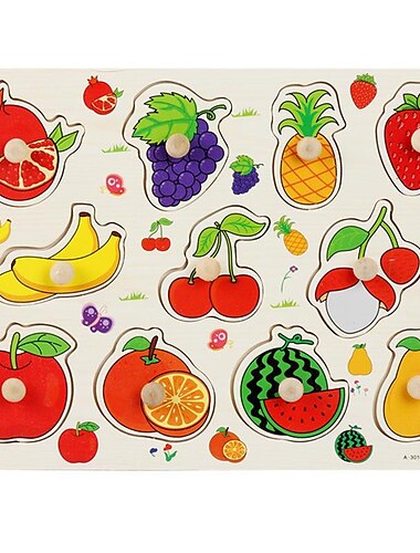  Nagelgreifbrett-Puzzle für Kinder, Montessori-Frühpädagogik, Holzspielzeug, alphanumerisches kognitives Puzzle in Fruchtform