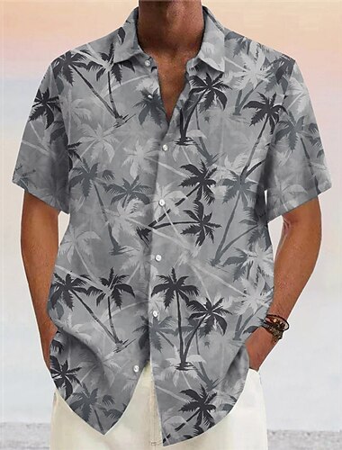  Herren Kokosnussbaum Tropische Pflanzen Hemd Hawaiihemd Sommerhemd Aloha-Shirt Kurze Ärmel Hemd Umlegekragen Modisch Designer Brautkleider schlicht Outdoor Strasse Casual Gelb Rosa Wein S M L
