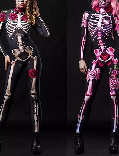  Skelett-/Totenkopf-Zentai-Anzüge, Party-Kostüm-Bodys, Ganzkörper-Catsuit, Einteiler für Erwachsene und Damen, gruseliges Kostüm, Performance-Party, Halloween, Karneval, Maskerade, Mardi Gras
